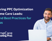 A man smiles as he works on a computer, representing the success that can result from successful home care PPC optimization.
