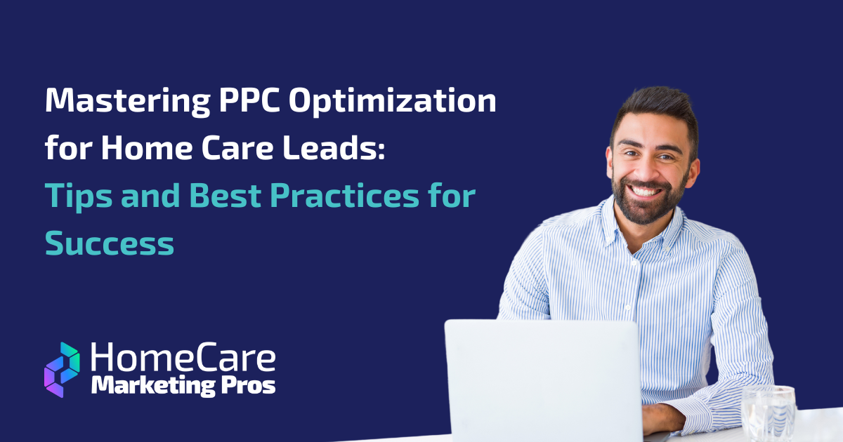 A man smiles as he works on a computer, representing the success that can result from successful home care PPC optimization.