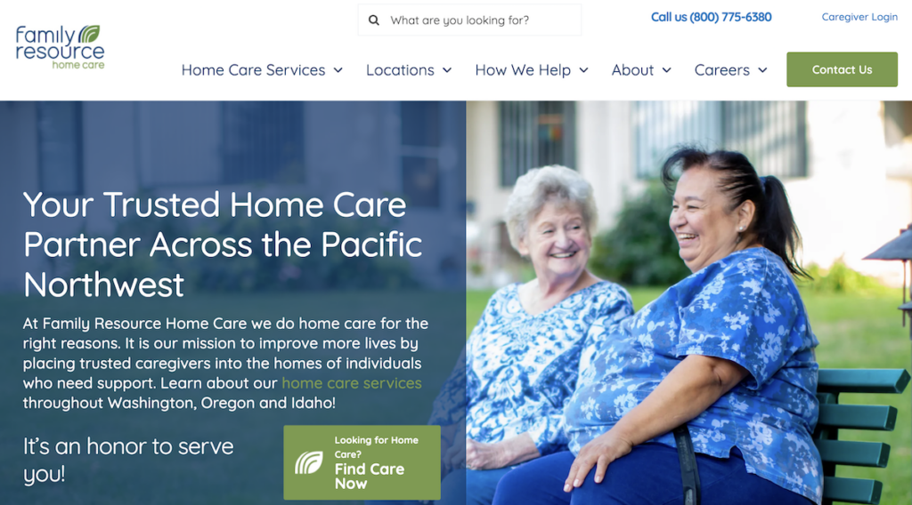 A Home Page With a Great Picture of a Caregiver and Client