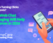 A graphic depicts messaging on a phone, representing how a web chat can help a senior care agency.