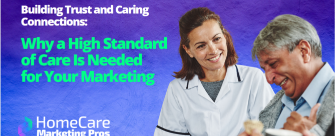 A caregiver and senior client are both happy as a result of a high standard of care.