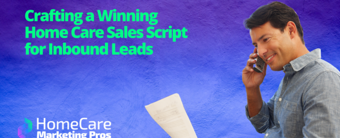 A picture of a man looking at a paper while on the phone, representing how a home care sales script can help agencies follow up on leads.