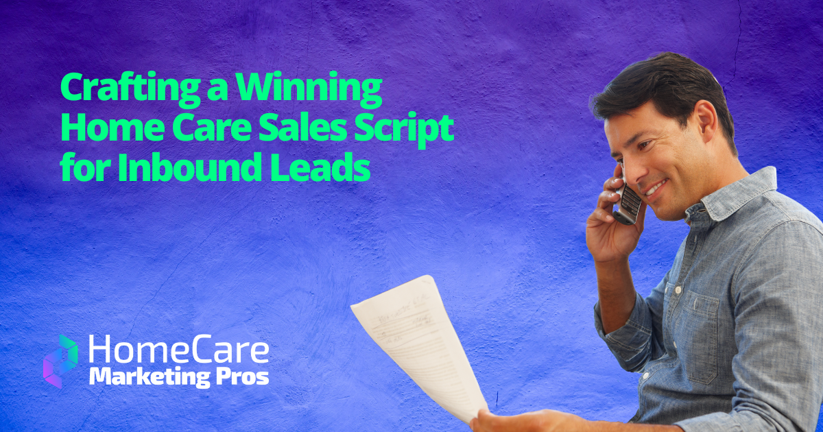 A picture of a man looking at a paper while on the phone, representing how a home care sales script can help agencies follow up on leads.