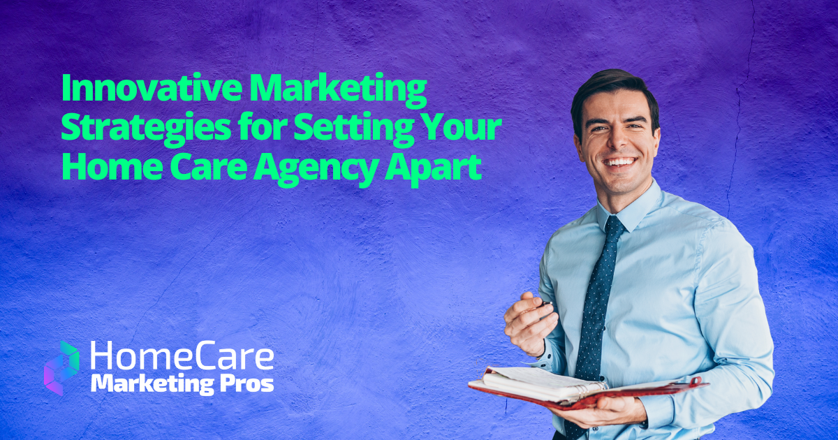 A businessman smiles while holding a binder, representing planning a home health care marketing plan.