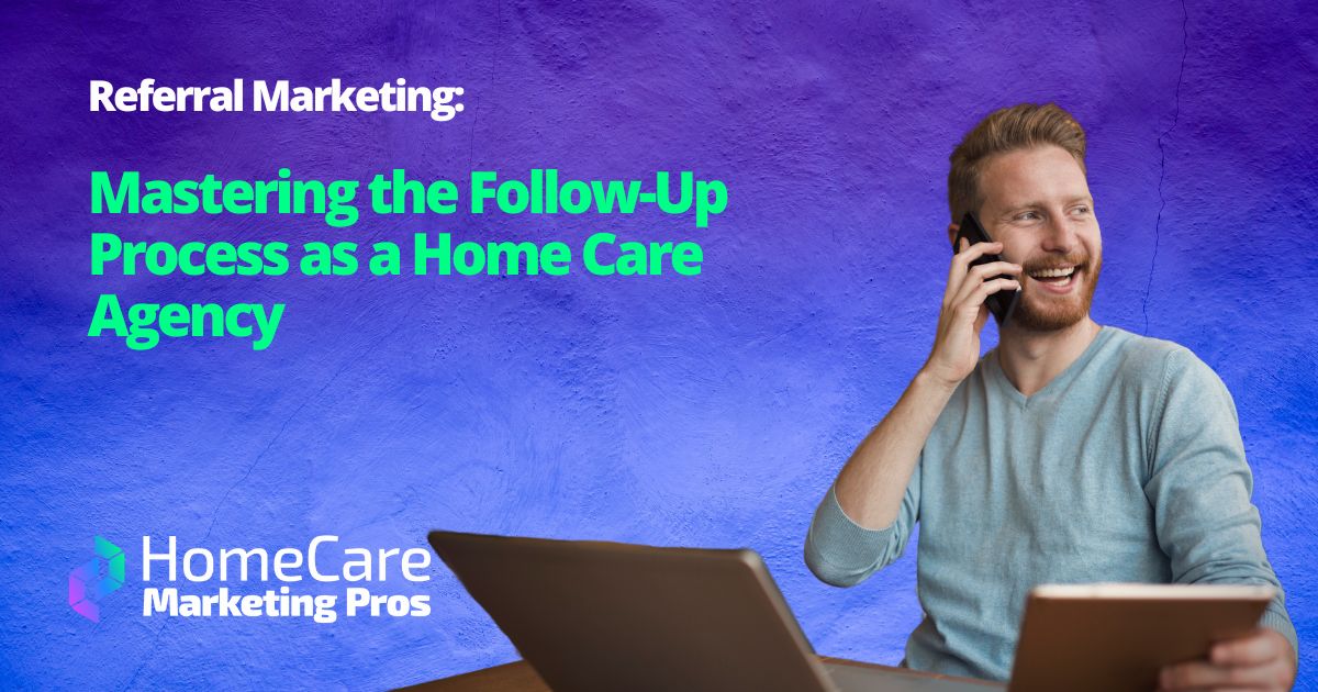 A man talking on the phone with a notepad and a computer represents following up on a home care referral.