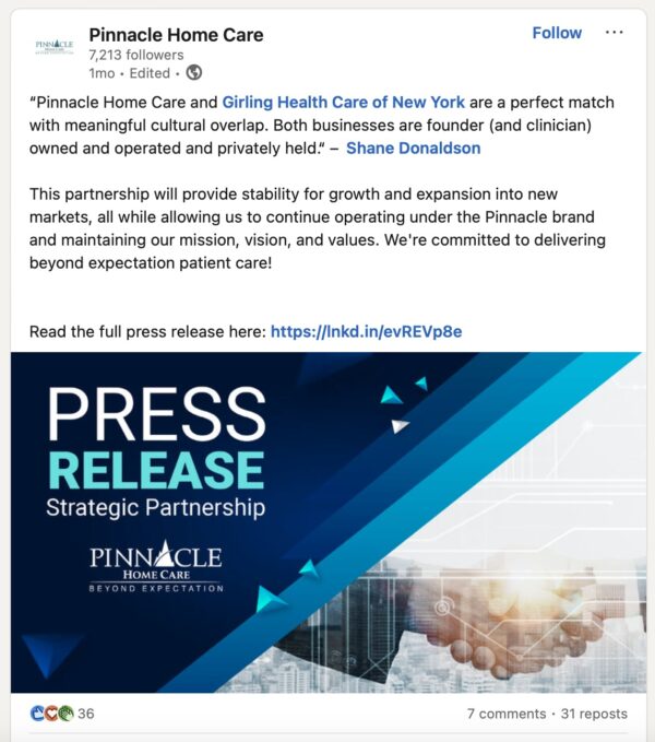 An example of a home care agency tagging another agency.