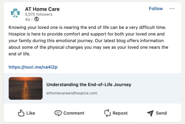 An example of a home care agency being a thought leader on LinkedIn.