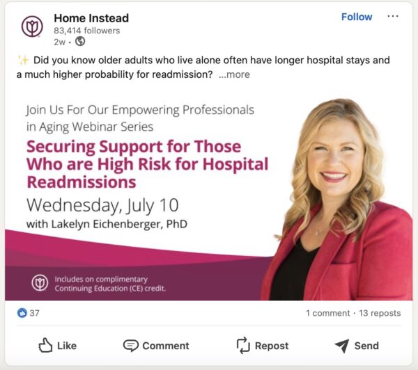 Another example of a company hosting a virtual event with LinkedIn.