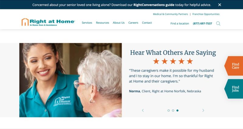 HomeCarePPCTrust A PPC landing page demonstrates trust by showing a testimonial of a client.